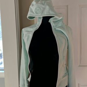 Zipped up hooded sweatshirt